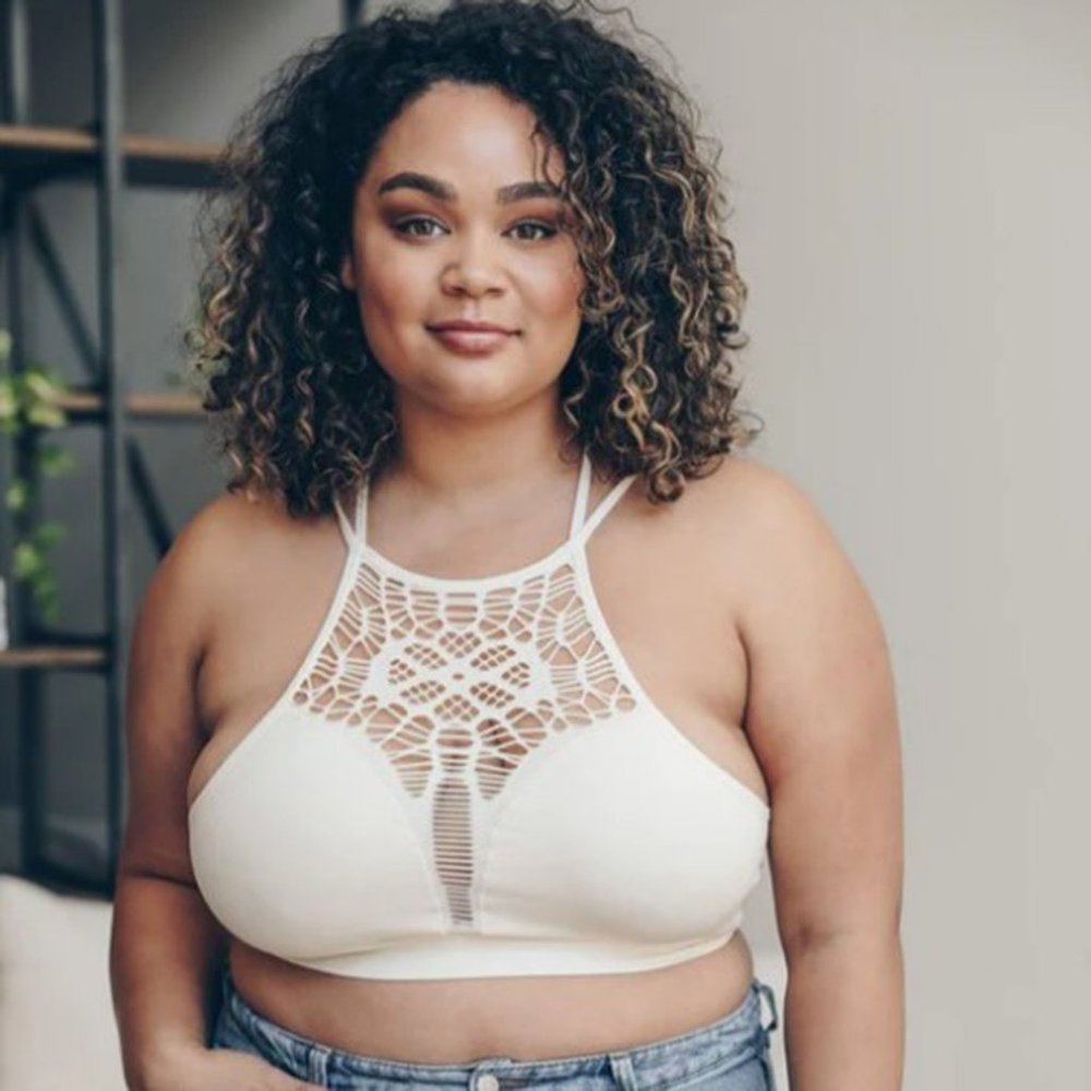 Three Bird Nest 2X/3X Ivory Ivory Floral Cut Out High Neck Bralette